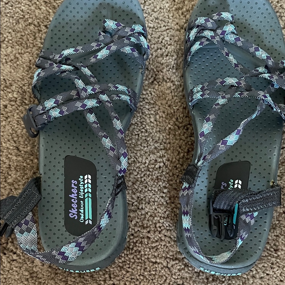 Skechers Gray and Blue Strappy Sandals